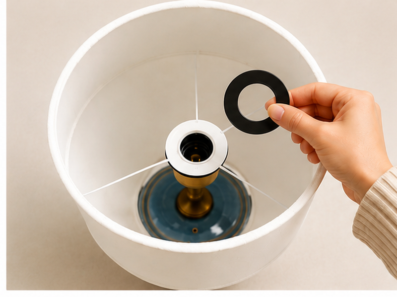 Secure it by placing the shade ring over the top of the lampshade ring.