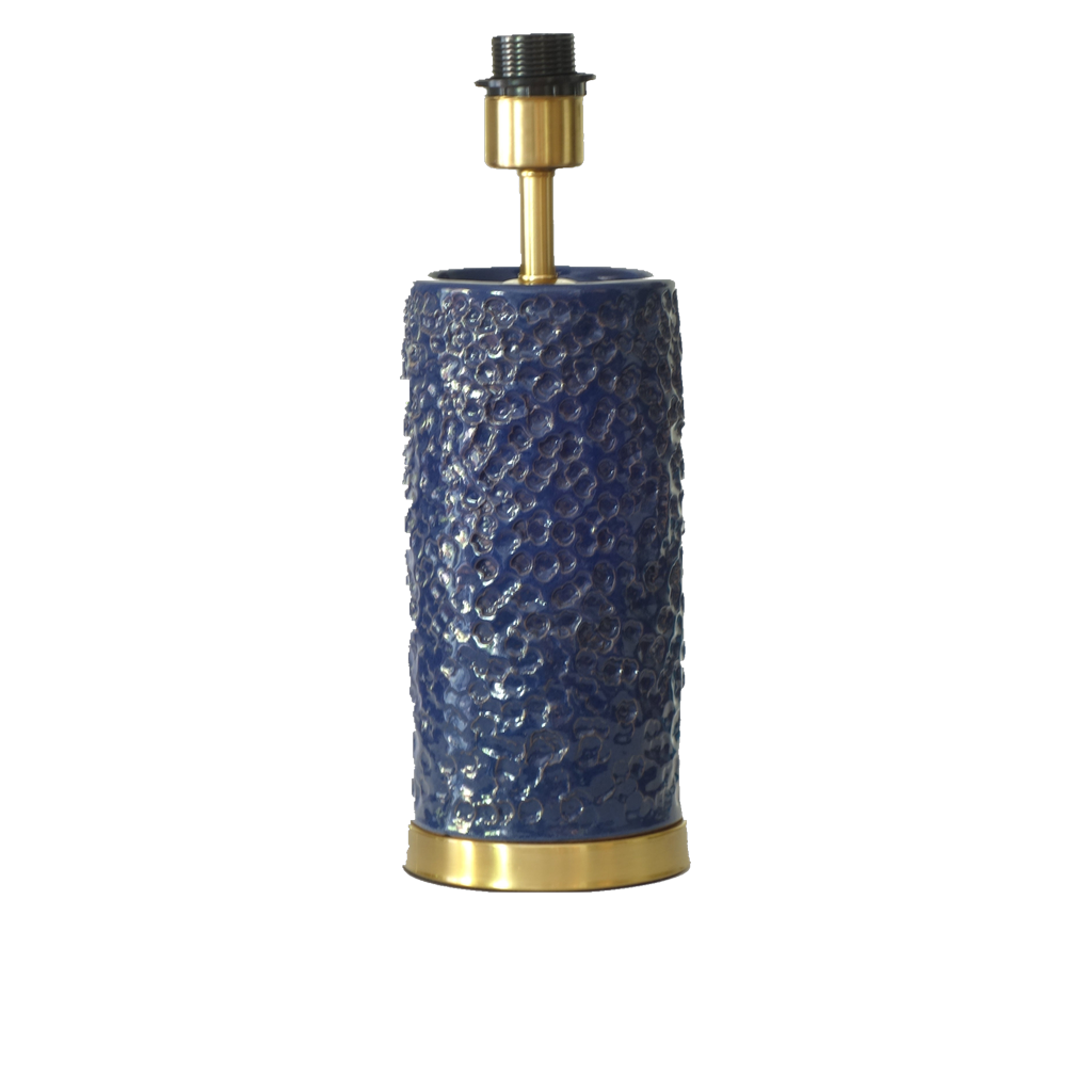 Navy Carved Cylinder handcrafted lamp base