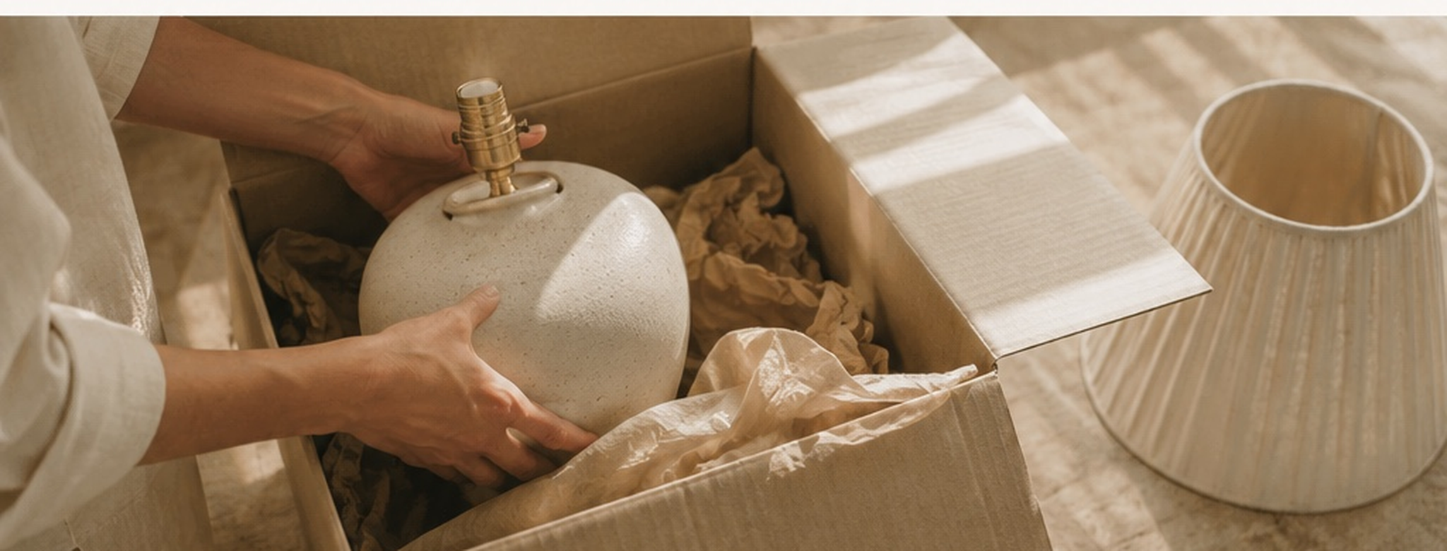 An Ailes du Nil lamp being carefully packed for delivery